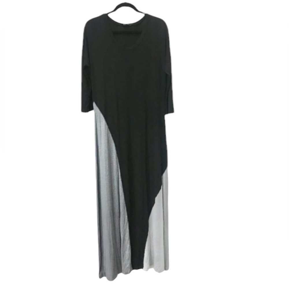 Suzanne Betro Black Gray Jersey Knit Maxi Dress size L